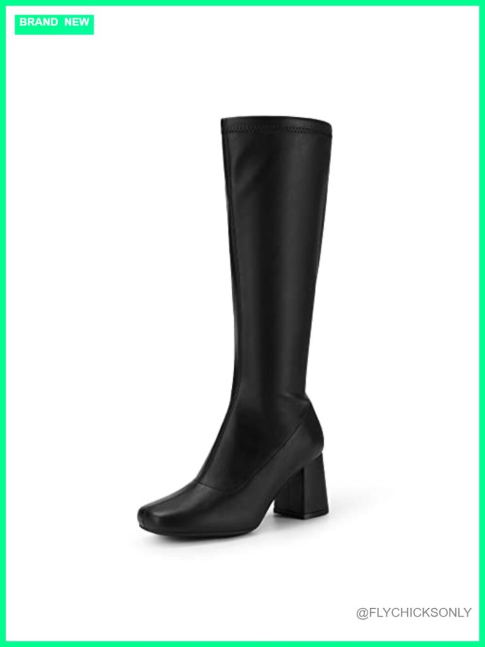 Women's Gogo Boots Chunky Knee High Faux Leather Square Toe Block Heel Boots